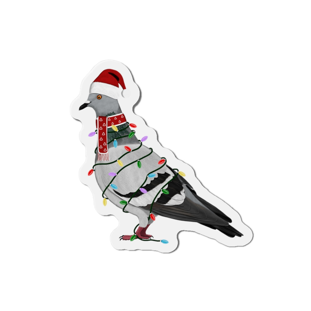 Pigeon with Fairy Lights and Scarf Christmas Bird Magnet