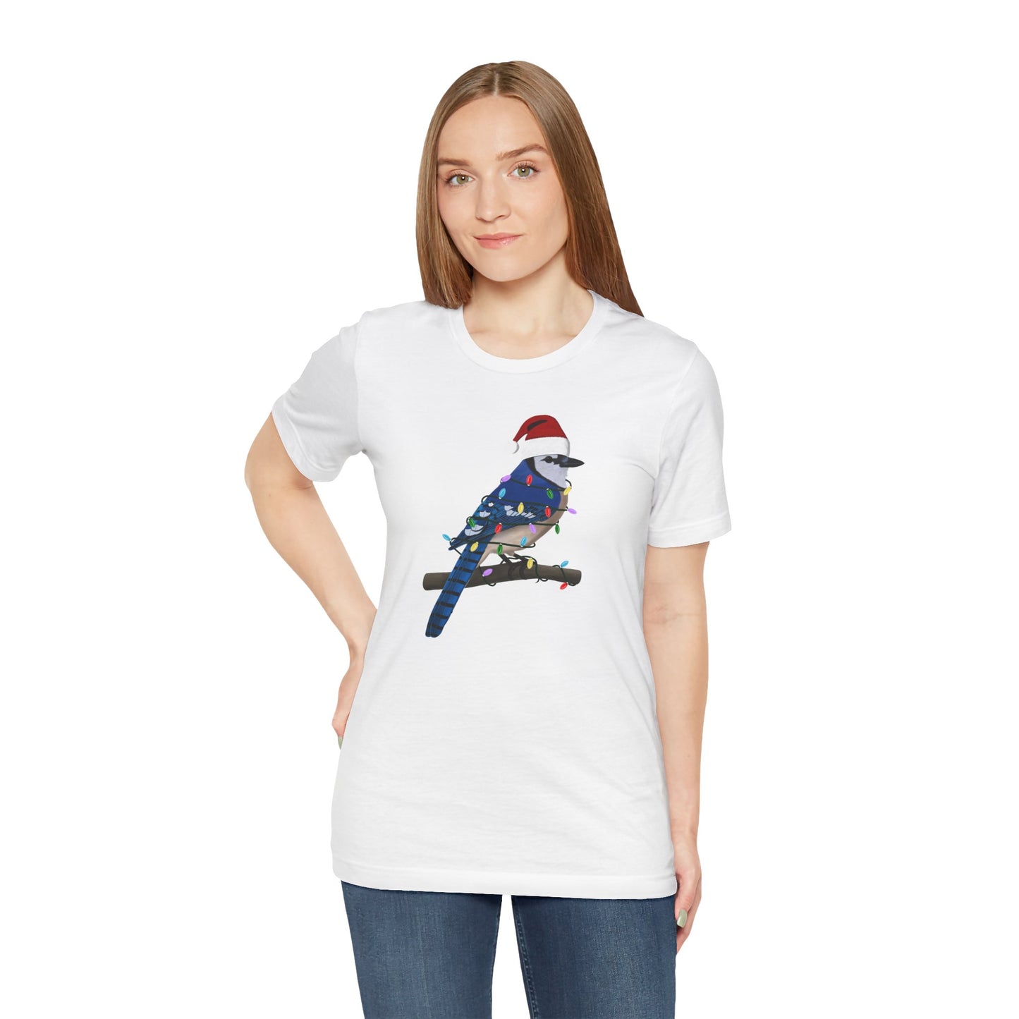 Blue Jay with Fairy Lights Christmas Bird T-Shirt