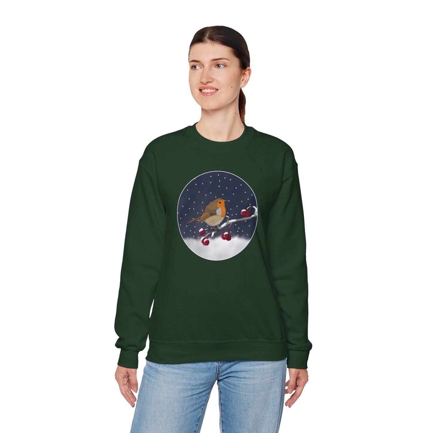 Robin on a Winter Branch Christmas Bird Sweatshirt