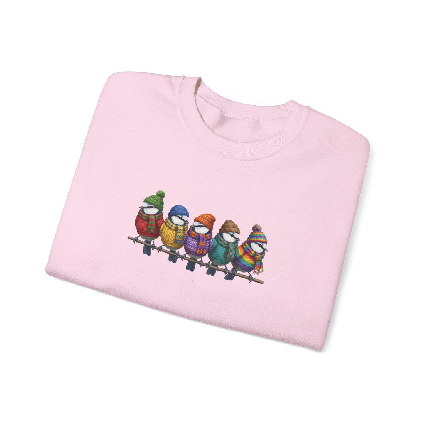 ブルーのシジュウカラ柄スウェットシャツ | バードウォッチャー クルーネック | 鳥好きの方へのユニセックス ソングバード ニットギフト