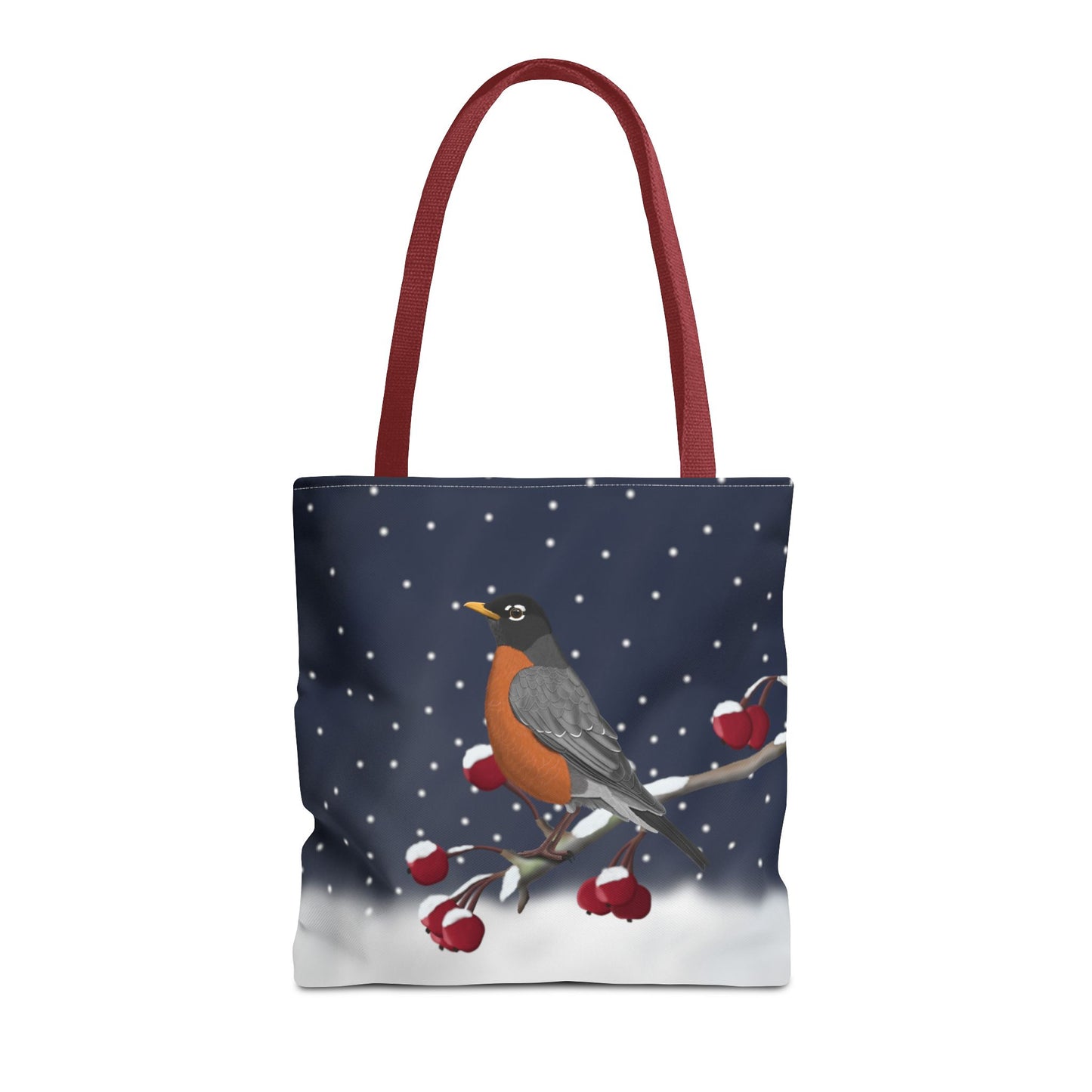 Robin on a Winter Branch Christmas Bird Tote Bag 16"x16"