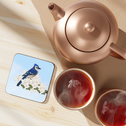 Blue Jay Apple Blossoms Bird Hardboard Coaster