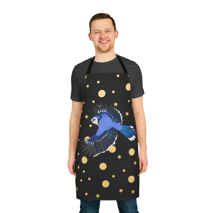 Blue Jay Golden Dots Birdlover Bird Art Apron Black