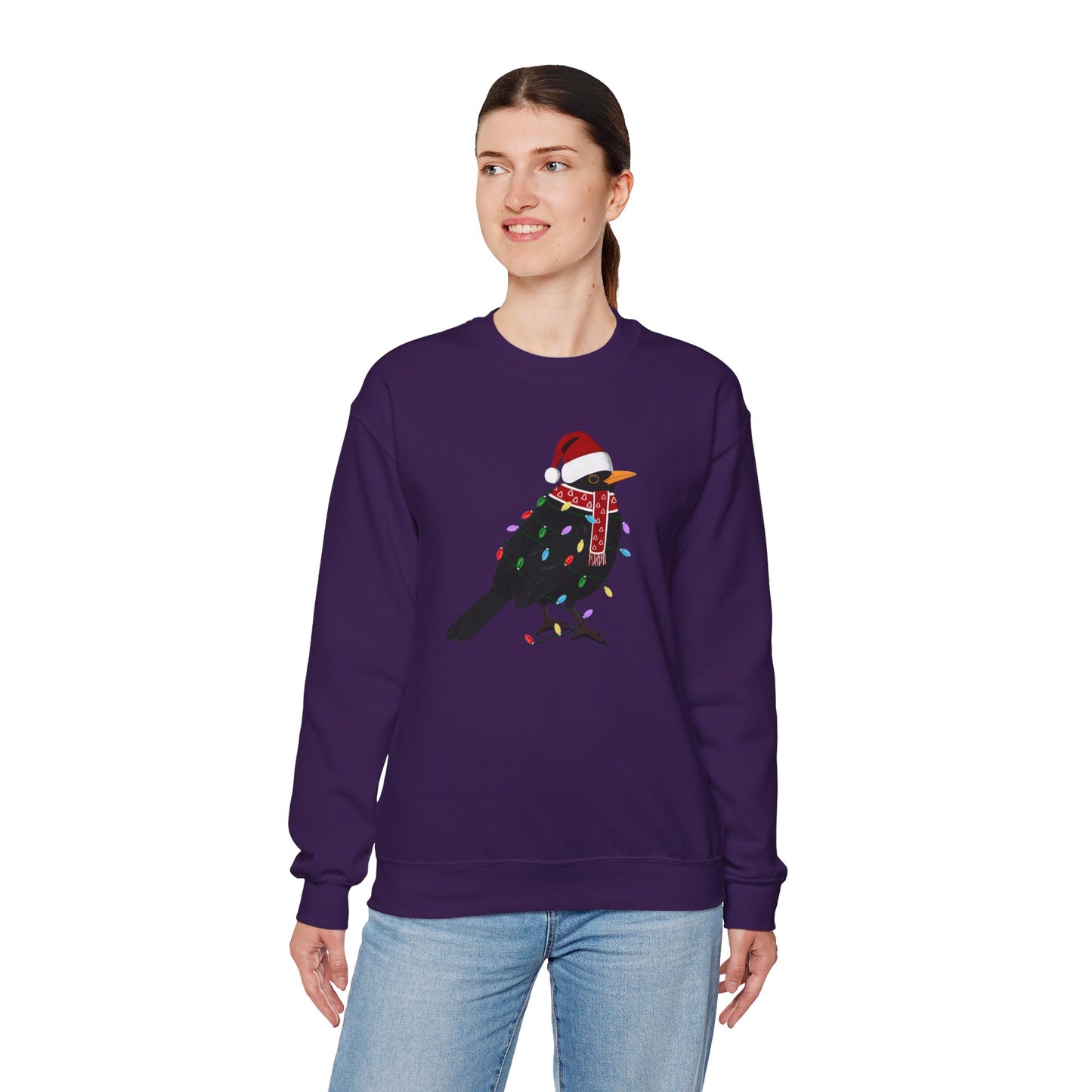 Blackbird with Fairy Lights Santa Claus Christmas Bird Sweatshirt