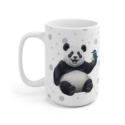 Eisvogel mit einem fröhlichen Panda Vogel Tiermotiv Tasse Punkte Grau