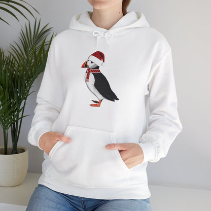 Puffin Christmas Bird with Santa Hat Birdwatcher Birdlover Hoodie