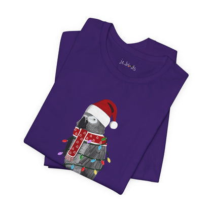 Grey Parrot with Fairy Lights Christmas Bird T-Shirt