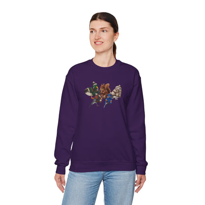 Cozy Winter Crewneck: Backyard Birds & Squirrel in Knitwear