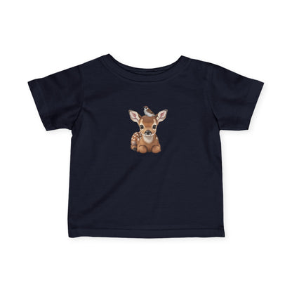 Rehkitz mit Feldsperling Baby T-Shirt Süßes Tiermotiv