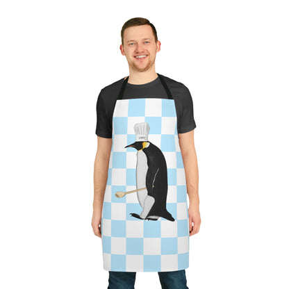 Penguin Kitchen Chef Bird Art Apron Blue and White Checkered - jz.birds