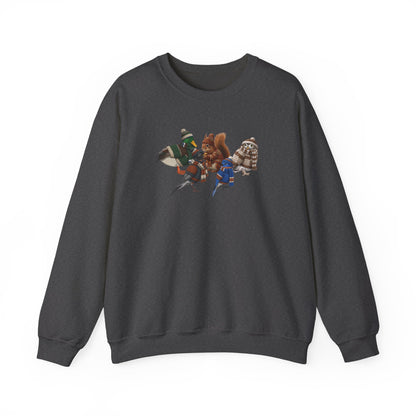 Cozy Winter Crewneck: Backyard Birds & Squirrel in Knitwear