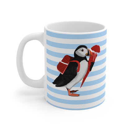 Papageitaucher Vogel Tasse als Geschenk zur Einschulung Blau Weiß
