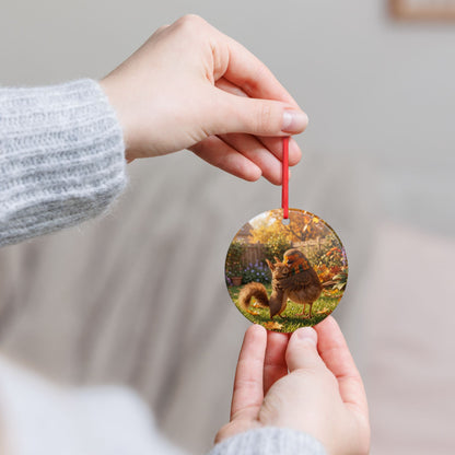 Keramik Ornament Rotkehlchen & Eichhörnchen | Herbstdeko für Vogelfreunde