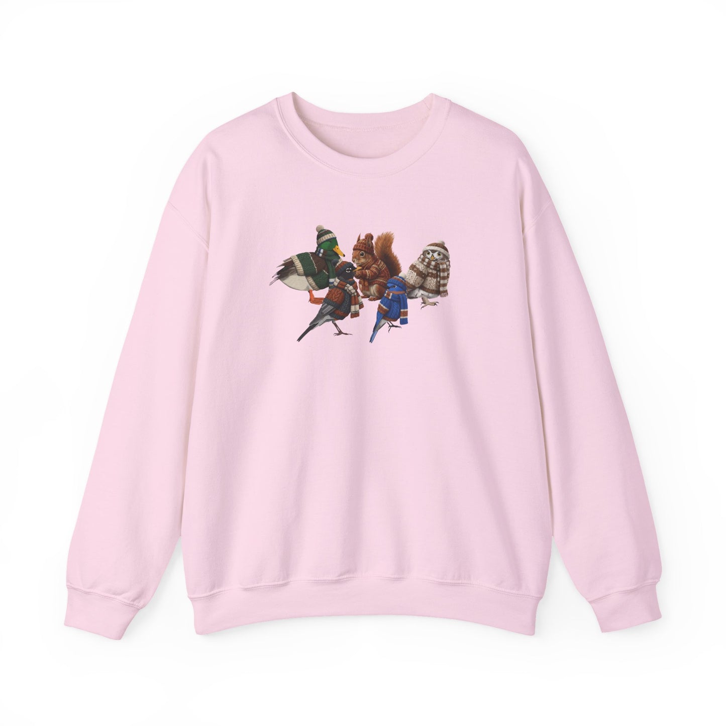 Cozy Winter Crewneck: Backyard Birds & Squirrel in Knitwear