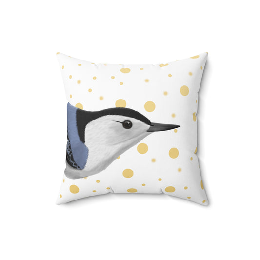 Nuthatch Golden Dots Birdlover Bird Throw Pillow 16"x16" White