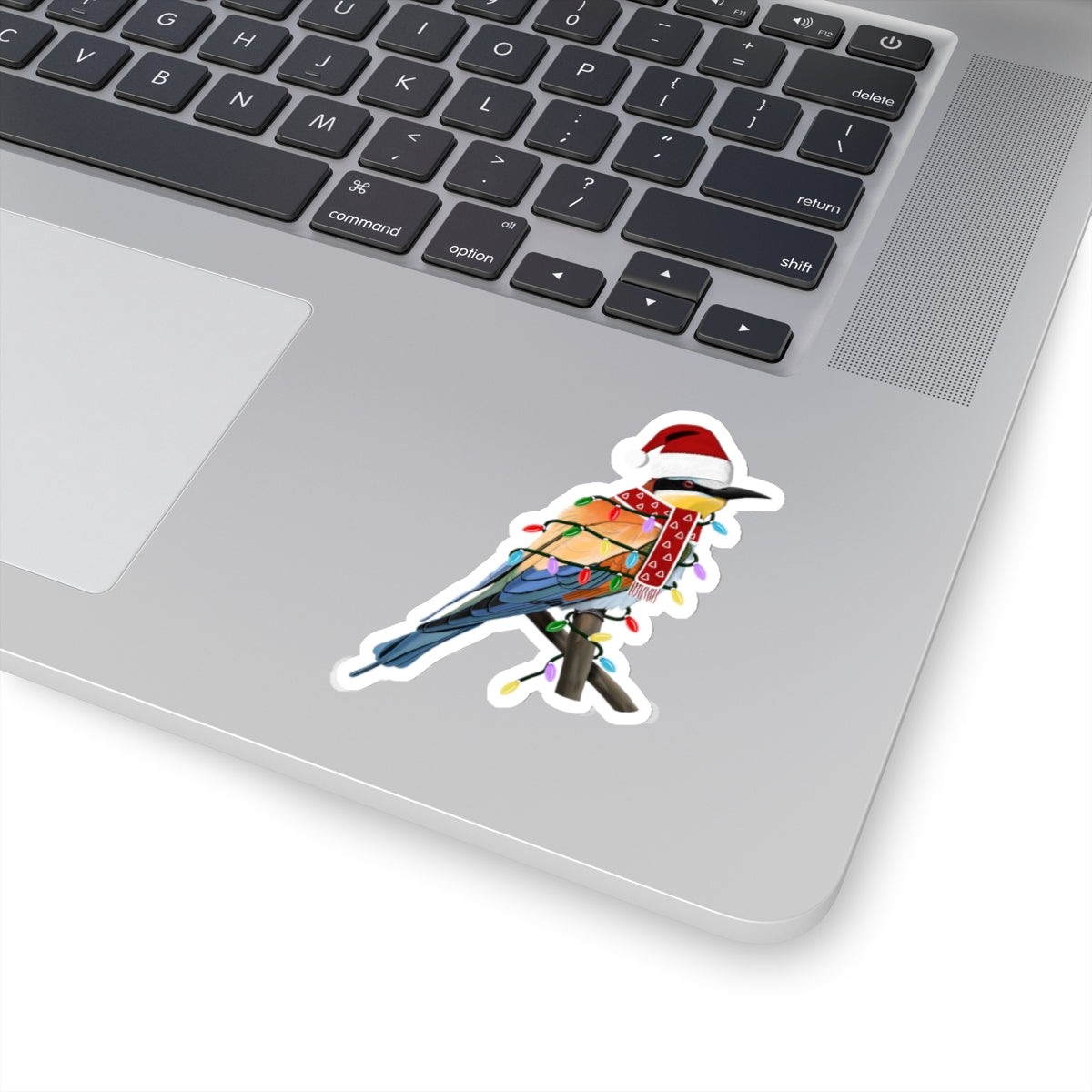 Bee-Eater with Fairy Lights Santa Claus Hat and Scarf Christmas Bird Sticker