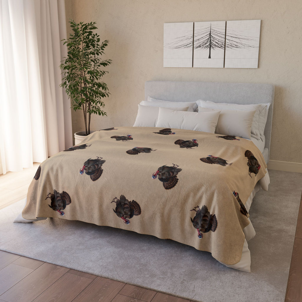 Thanksgiving Turkey Sherpa Blanket | Wild Turkey Fall Decor | Cozy Autumn Throw (60x80)