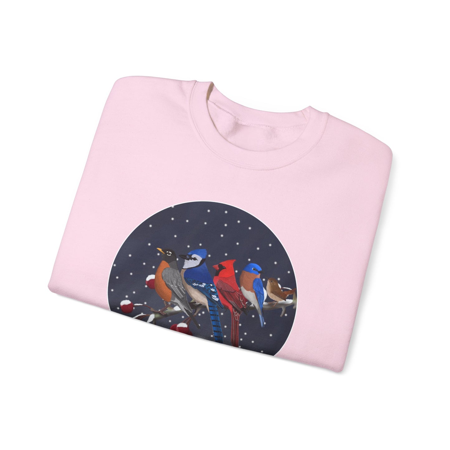 Blue Jay Robin Cardinal Bluebird Wren on a Winter Branch Christmas Bird Sweatshirt