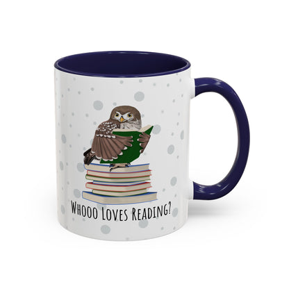 Whooo Loves Reading Owl Teacher Mug – Two-Tone Librarian & Book Lover Cup