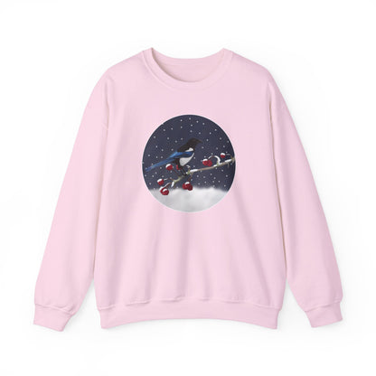 Magpie on a Winter Branch Christmas Bird Sweatshirt