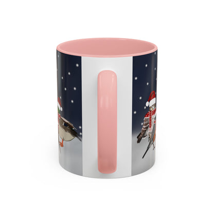 Robin Oriole Mallard Owl and Cat with Christmas Hat and Scarf Snow Bird Coffee Mug