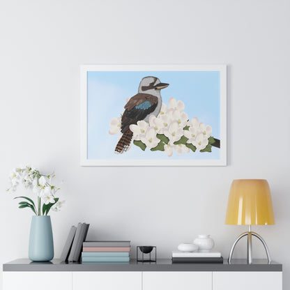 Kookaburra Spring Blossoms Bird Framed Poster