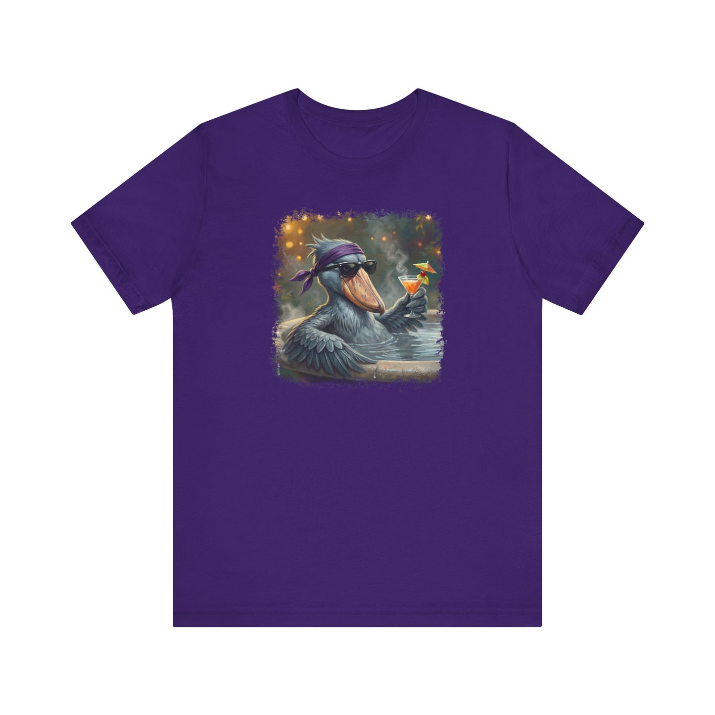 Funny Shoebill T-Shirt | Bird with Sunglasses & Drink | Unisex Summer Tee