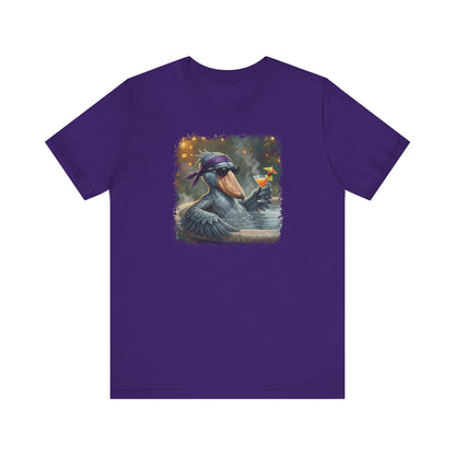 Funny Shoebill T-Shirt | Bird with Sunglasses & Drink | Unisex Summer Tee