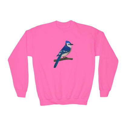 Blue Jay Bird Birdwatching Youth Crewneck Sweatshirt