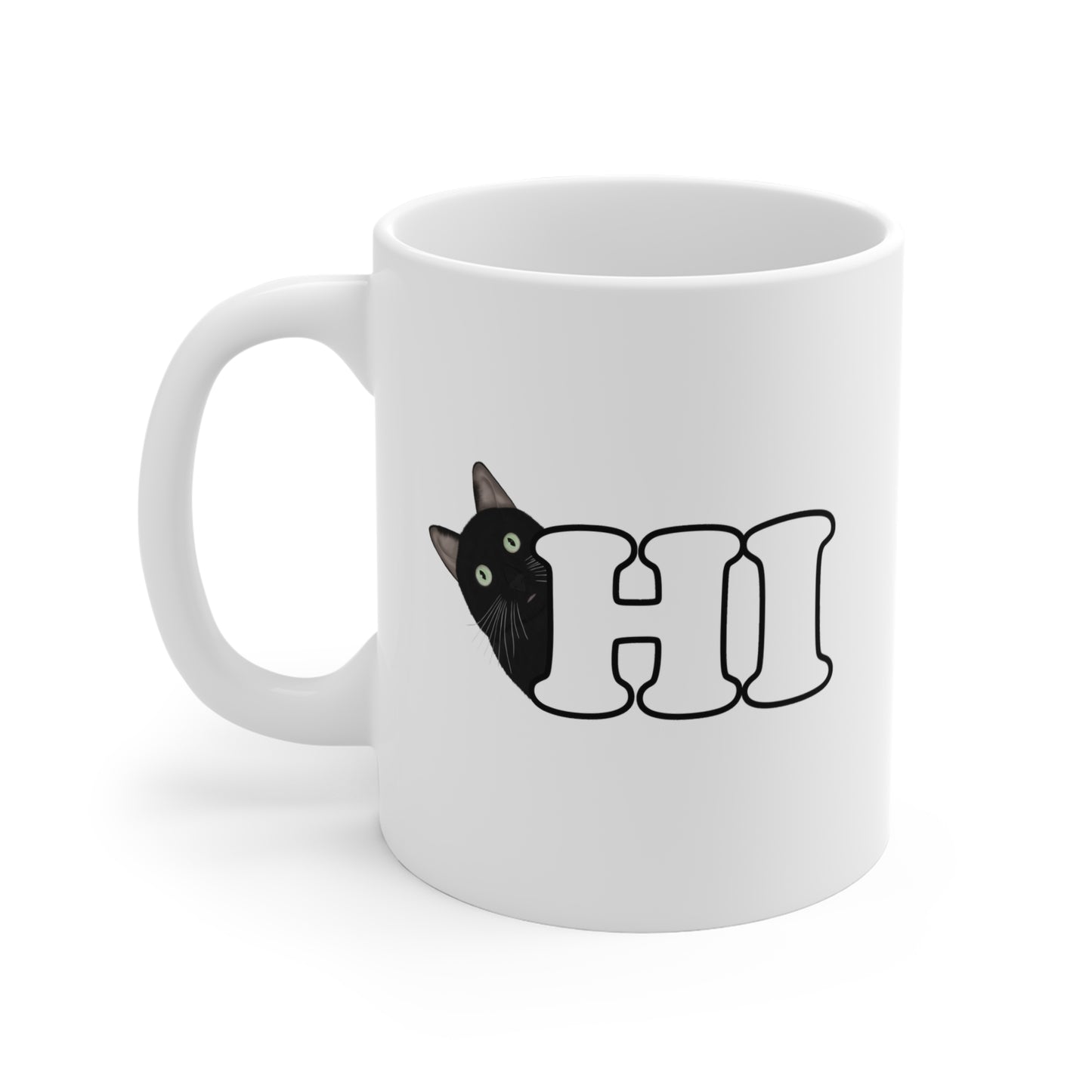 Funny Black Cat Hi Cat Lover Ceramic Mug White