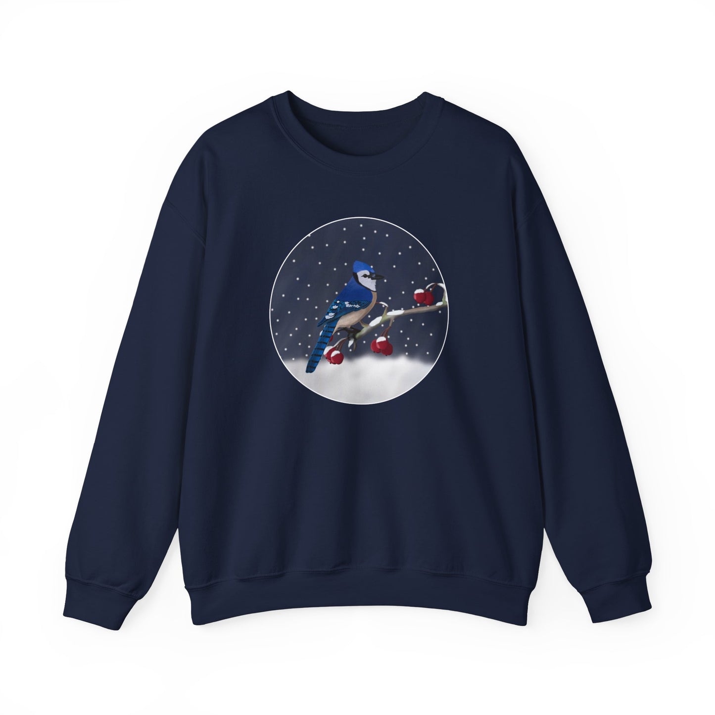 Blue Jay on a Winter Branch Christmas Bird Sweatshirt