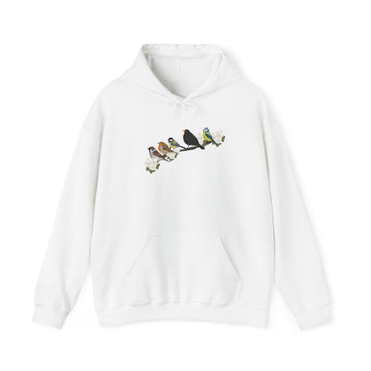 Vögel auf einem Ast Hoodie - Amsel Rotkehlchen Kohlmeise Spatz Kapuzenpullover für Vogelbeobachter & Naturliebhaber