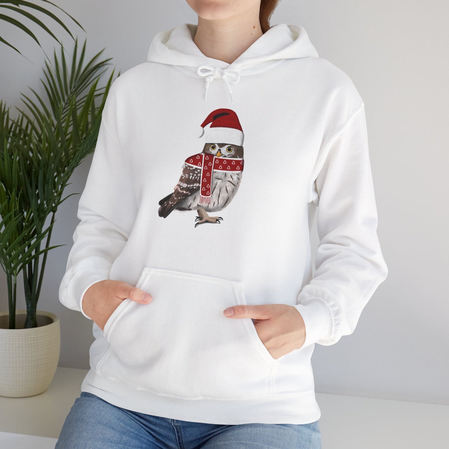 Owl Christmas Bird with Santa Hat Birdwatcher Birdlover Hoodie