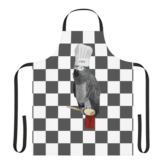 Grey Parrot Kitchen Chef Bird Art Apron Grey and White Checkered