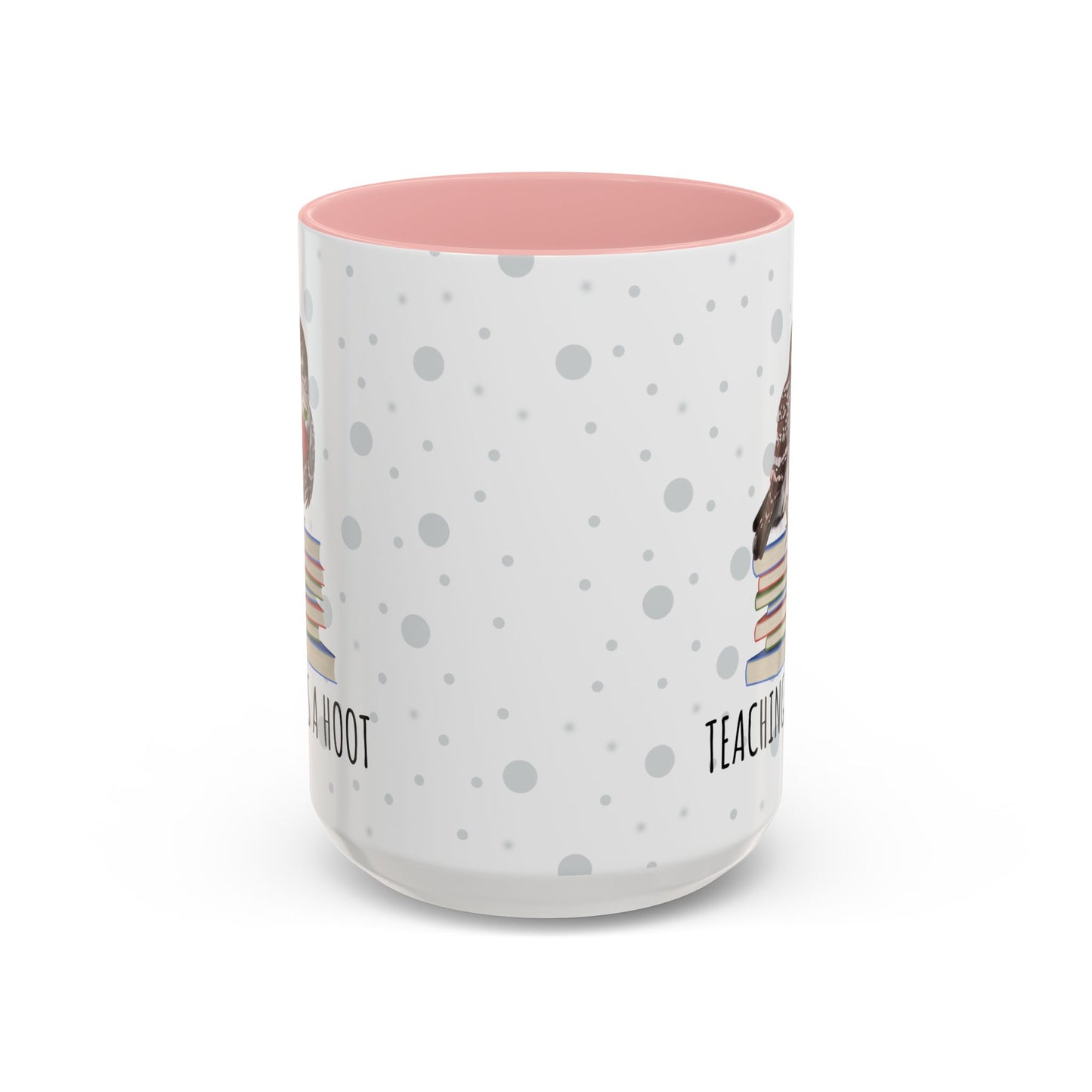Cute Owl on Books Teacher Mug – Teaching is a Hoot – Two-Tone Classroom Coffee Cup