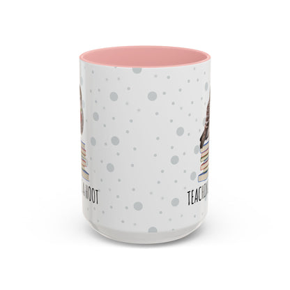 Cute Owl on Books Teacher Mug – Teaching is a Hoot – Two-Tone Classroom Coffee Cup