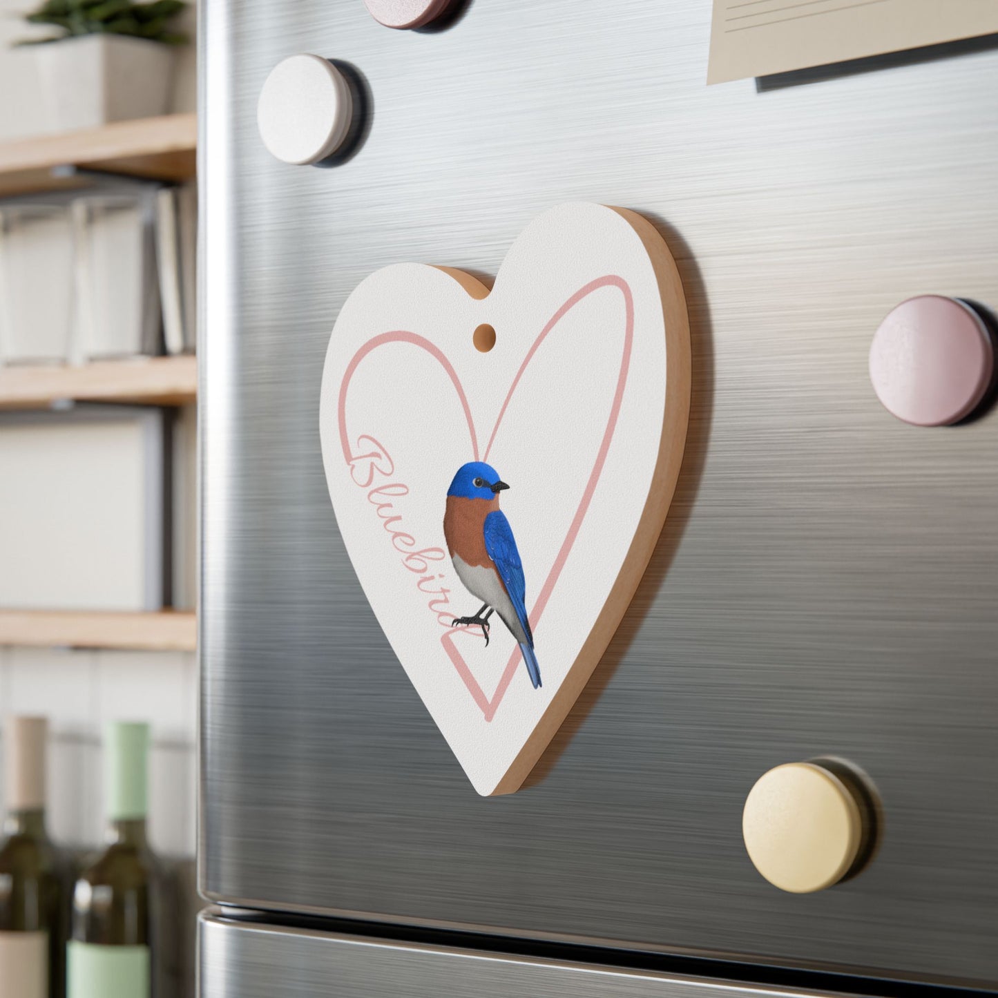 Heart-Shaped Wooden Ornament with Bluebird - Perfect for Bird Lovers