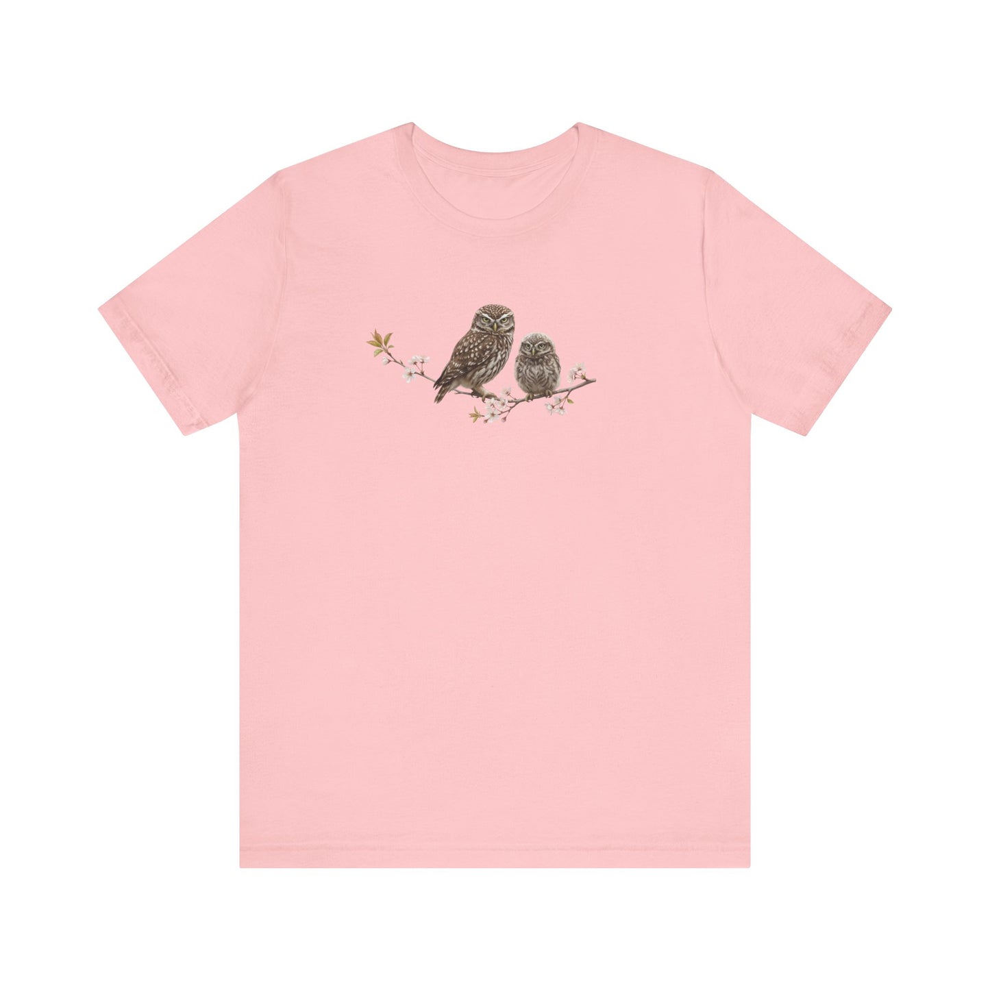 Little Owl & Fledgling T-Shirt | Spring Blossoms Unisex Graphic Tee