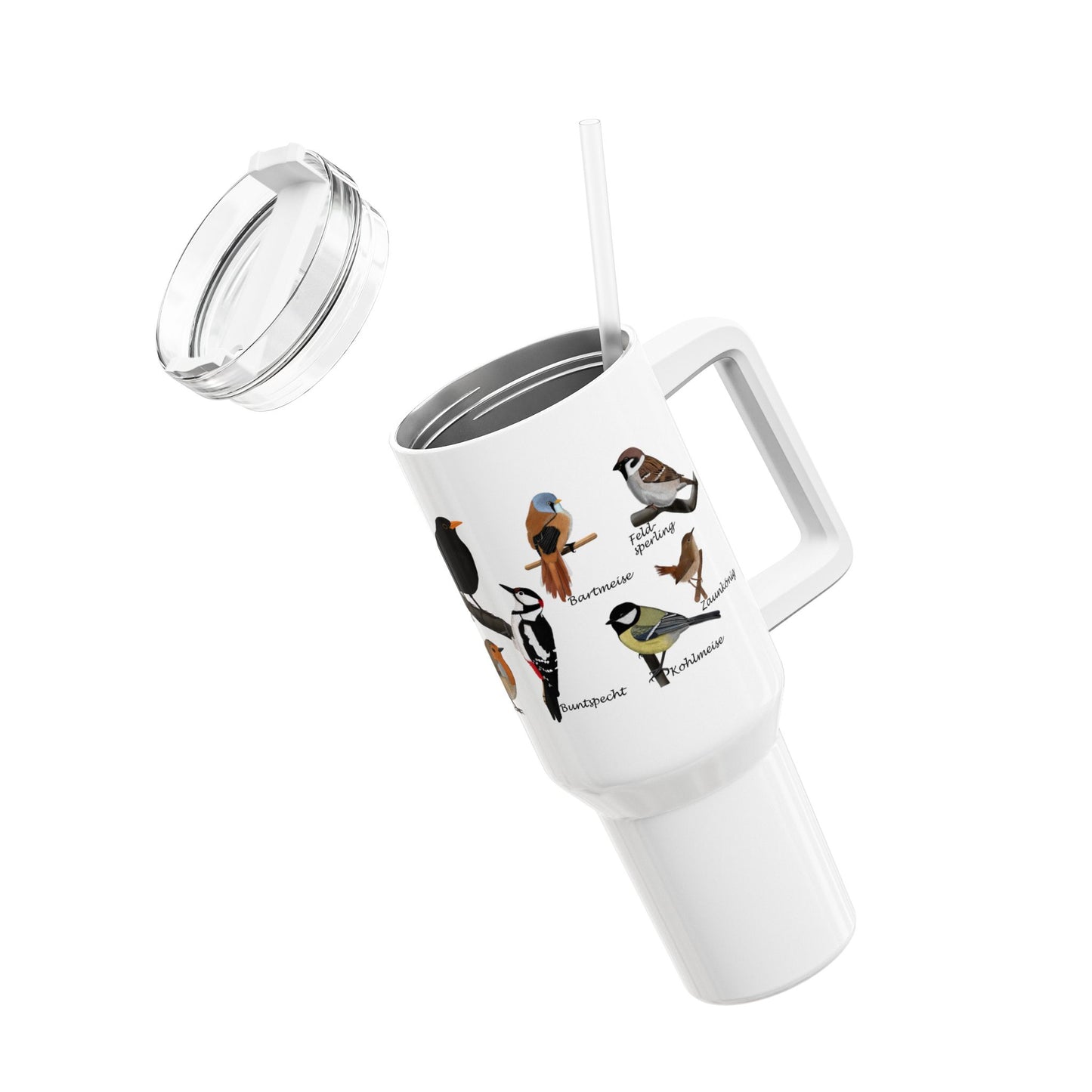 Gartenvögel Amsel Rotkehlchen Buntspecht Thermo-Tumbler 40oz (1,2L) – Edelstahl Isolierbecher für Vogelbeobachter