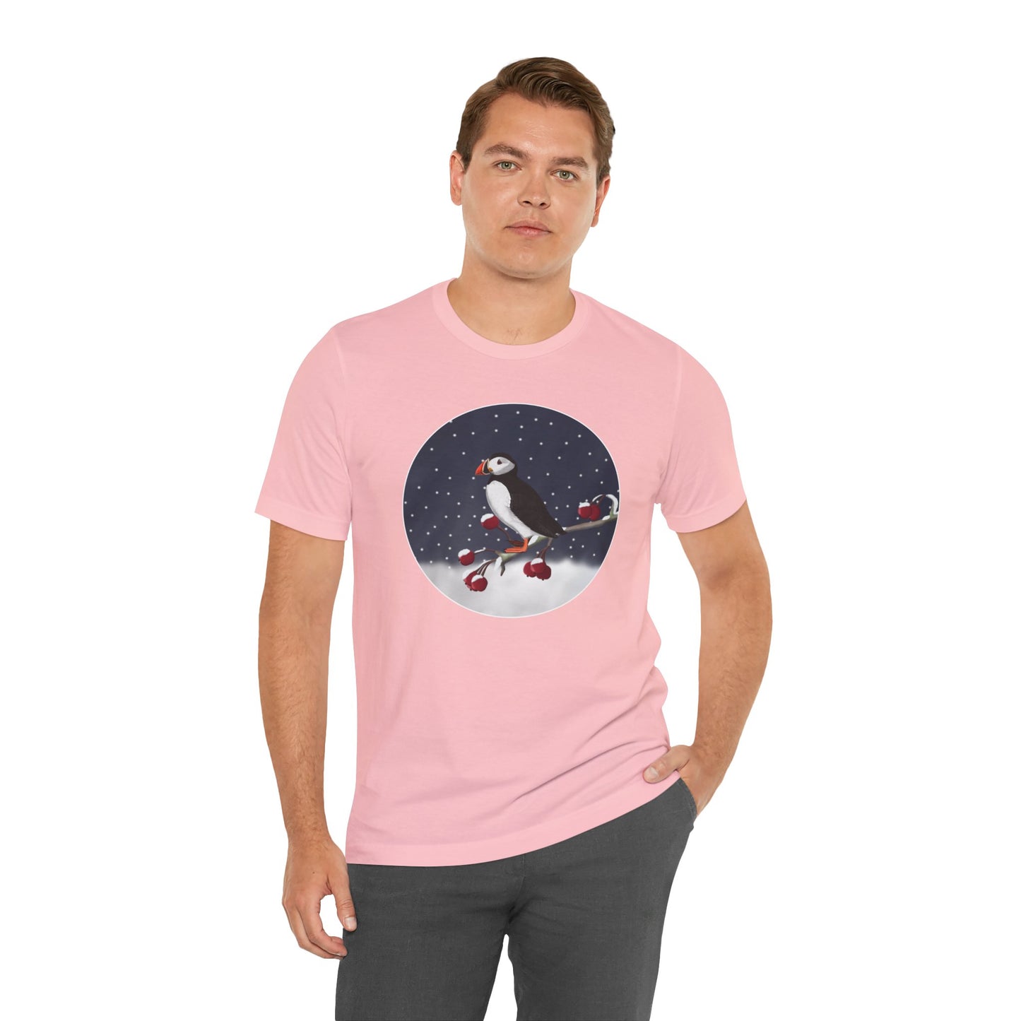 Puffin on a Winter Branch Birdwatcher Christmas Bird T-Shirt