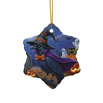 Raven Crow Bird Halloween Tree Ornament, 100% Ceramic Cute Hanging Decoration