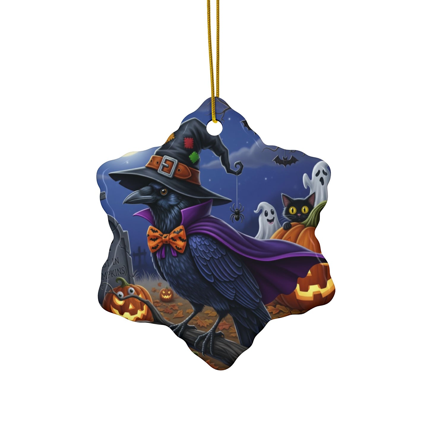 Raven Crow Bird Halloween Tree Ornament, 100% Ceramic Cute Hanging Decoration