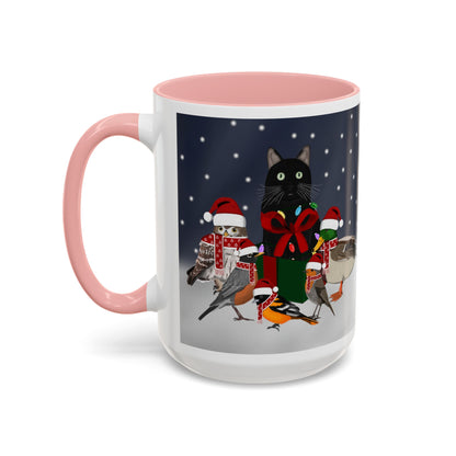 Robin Oriole Mallard Owl and Cat with Christmas Hat and Scarf Snow Bird Coffee Mug