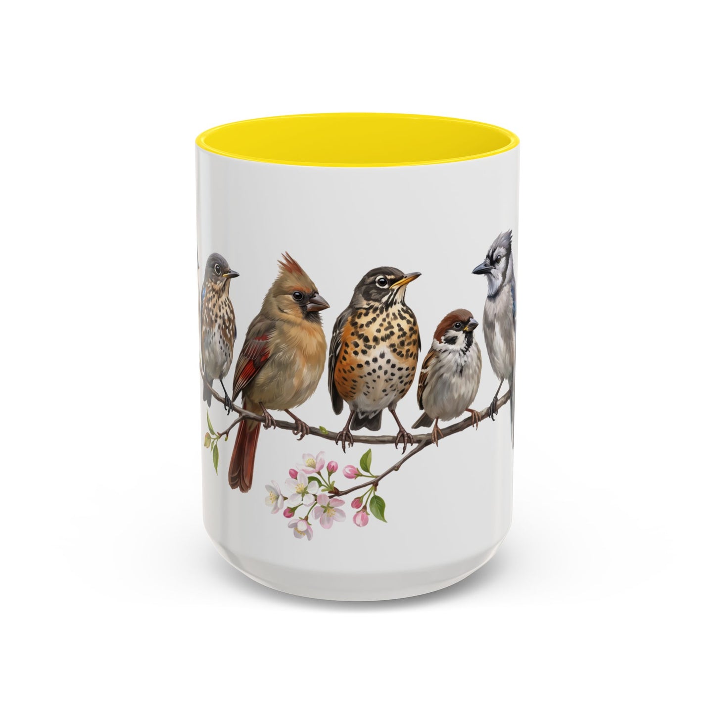 Blue Jay Cardinal Bluebird Little Owl Fledglings Two-Tone Mug | Spring Bird Lover Gift