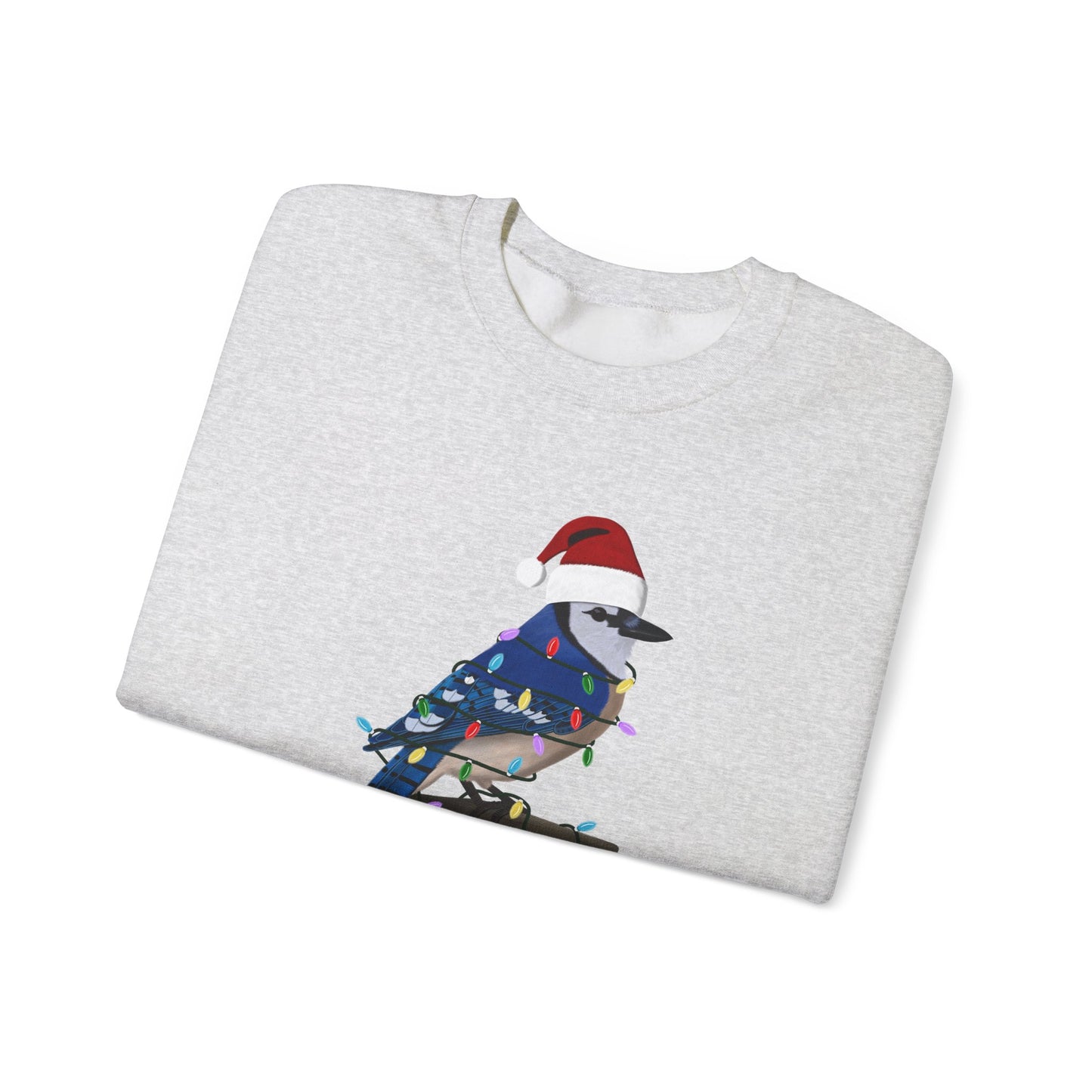 Blue Jay with Fairy Lights Santa Claus Christmas Bird Sweatshirt