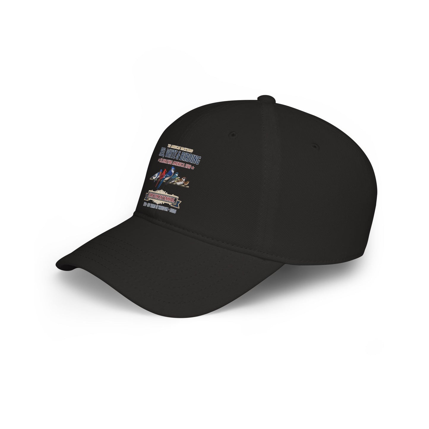 Red, White & Birding Branch Baseball Cap | Cardinal Blue Jay Bluebird USA 250 Edition | jz.birds