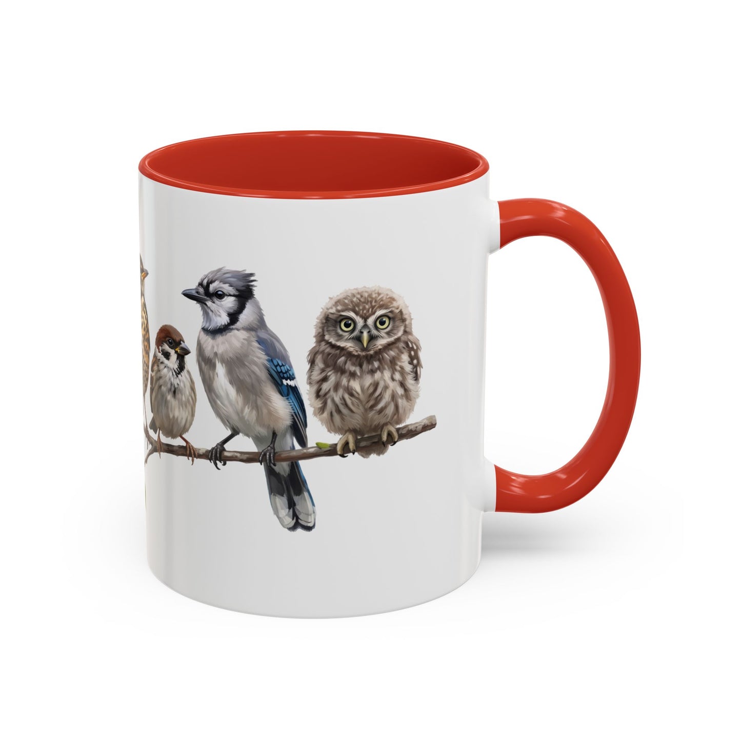 Blue Jay Cardinal Bluebird Little Owl Fledglings Two-Tone Mug | Spring Bird Lover Gift