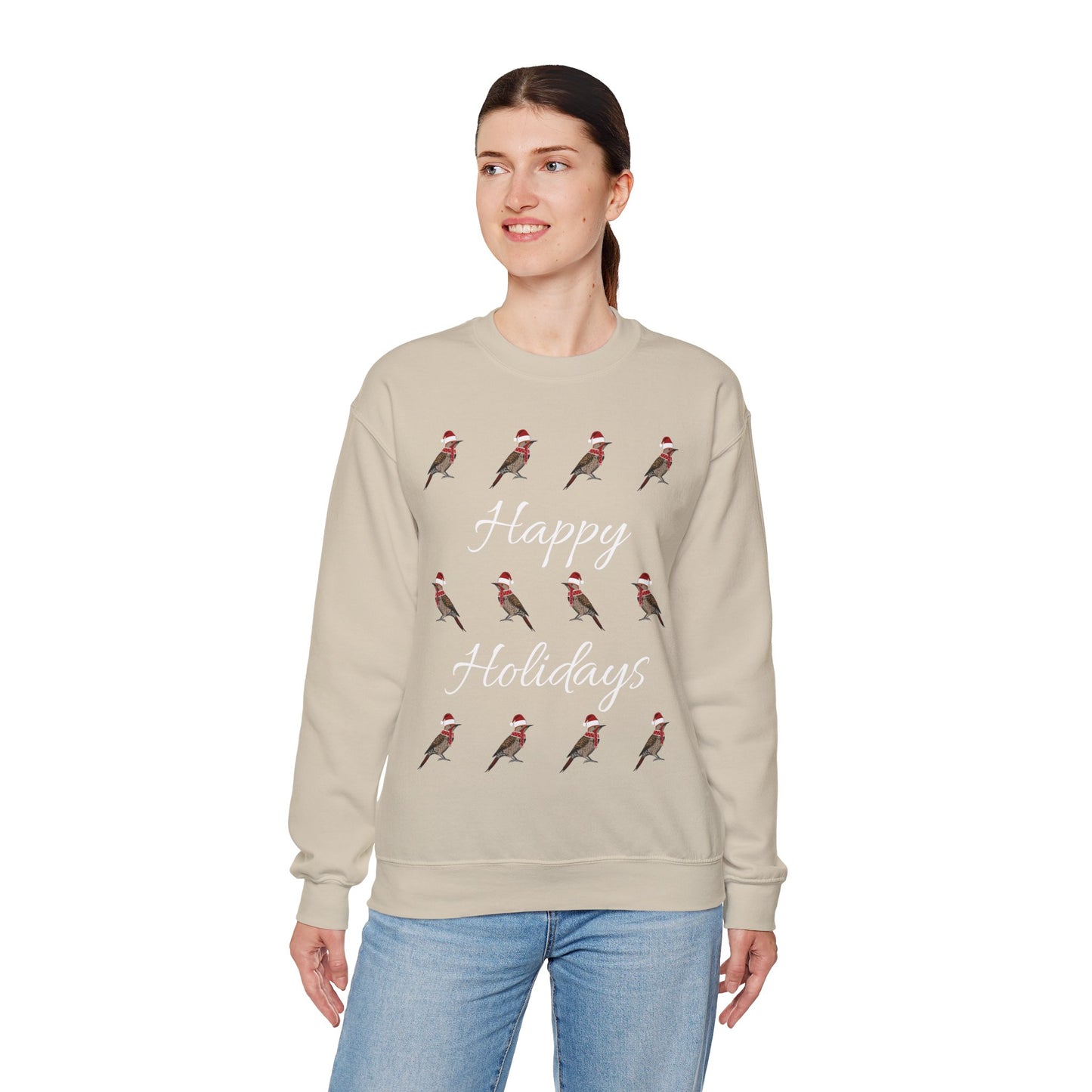 Northern Flicker as Santa with Hat and Scarf Happy Holidays Birdwatcher Christmas Bird Sweatshirt