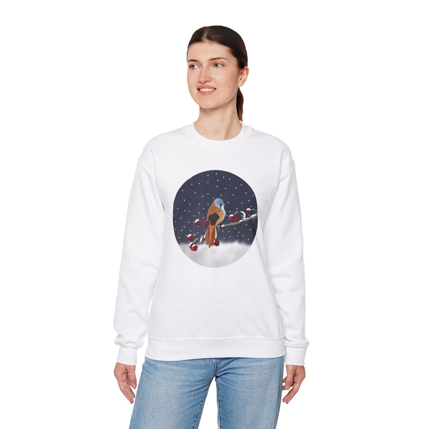 Bearded Reedling on a Winter Branch Birdwatcher Christmas Bird Sweatshirt