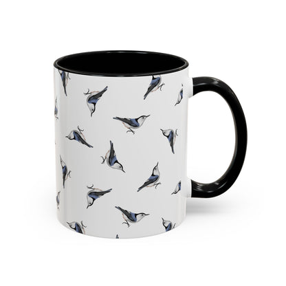 Nuthatch All-Over Pattern Accent Mug | Colorful Bird Lover Gift for Birdwatchers